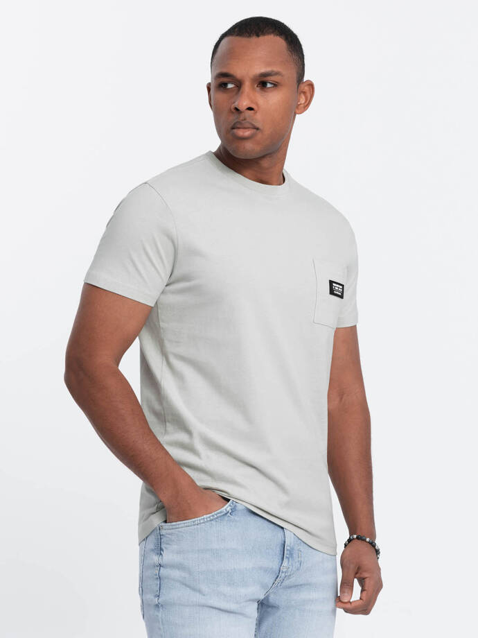 Casual men's t-shirt with patch pocket - pale green V2 OM-TSCT-0109