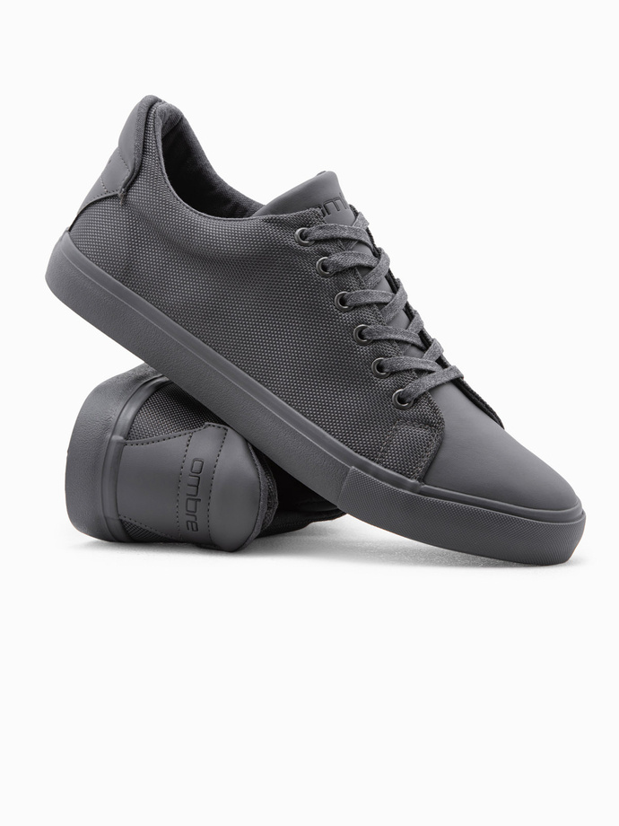 Casual one-color men's sneakers with combined materials - gray V5 OM-FOCS-0105
