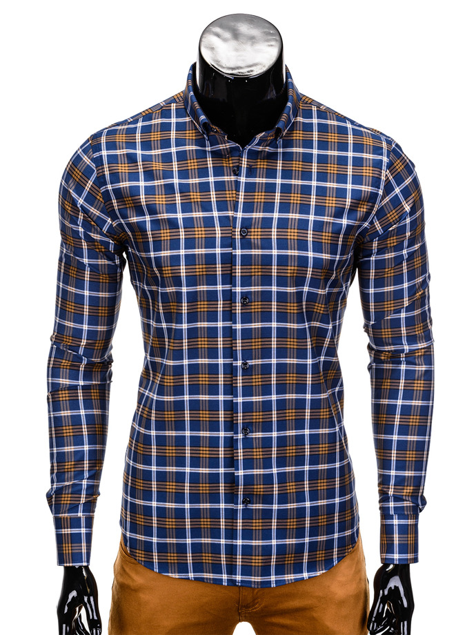 Checkered long-sleeved men's shirt - yellow K359