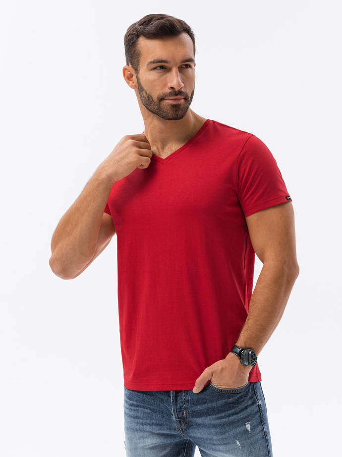 Classic BASIC men's shirt with a serape neckline - red V14 S1369