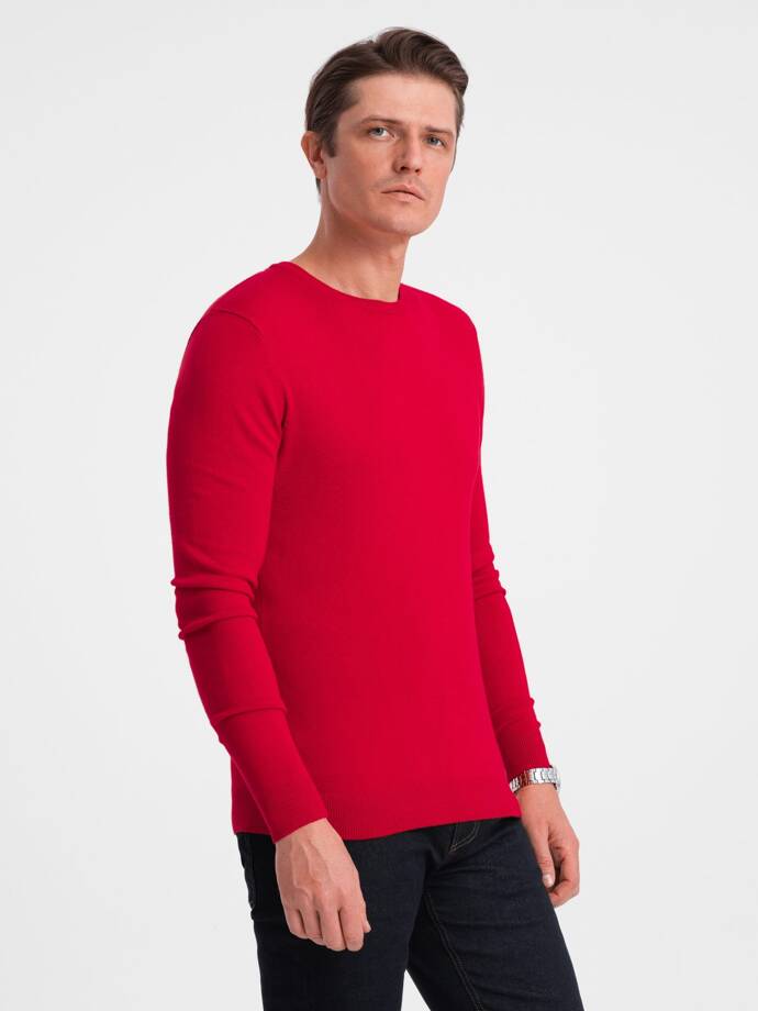 Classic men's sweater with round neckline - red V5 OM-SWBS-0106