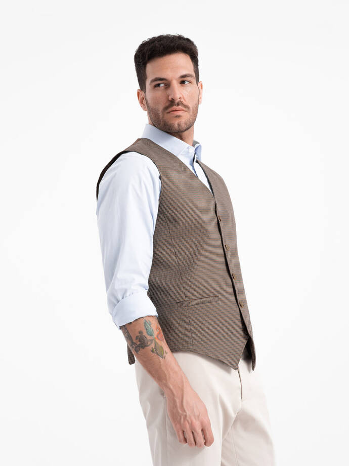 Jacquard casual men's vest without lapels - brown V1 OM-BLZV-0111