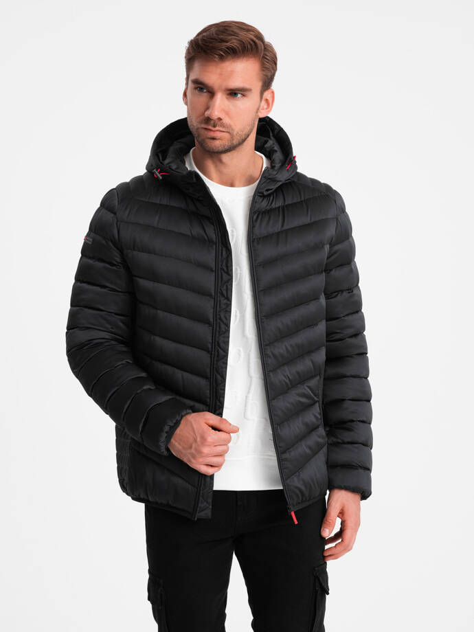 Lightly insulated quilted men's jacket with satin trim - black V2 OM-JALP-0180