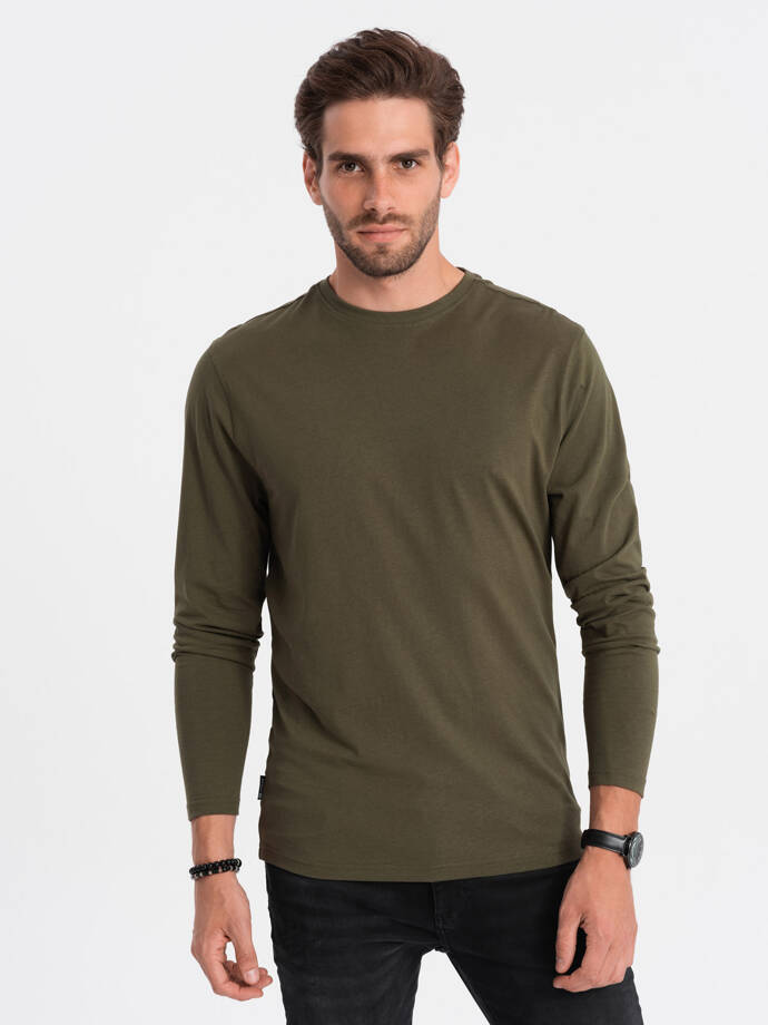 Men's BASIC longsleeve with round neckline - dark olive V7 OM-LSBL-0106