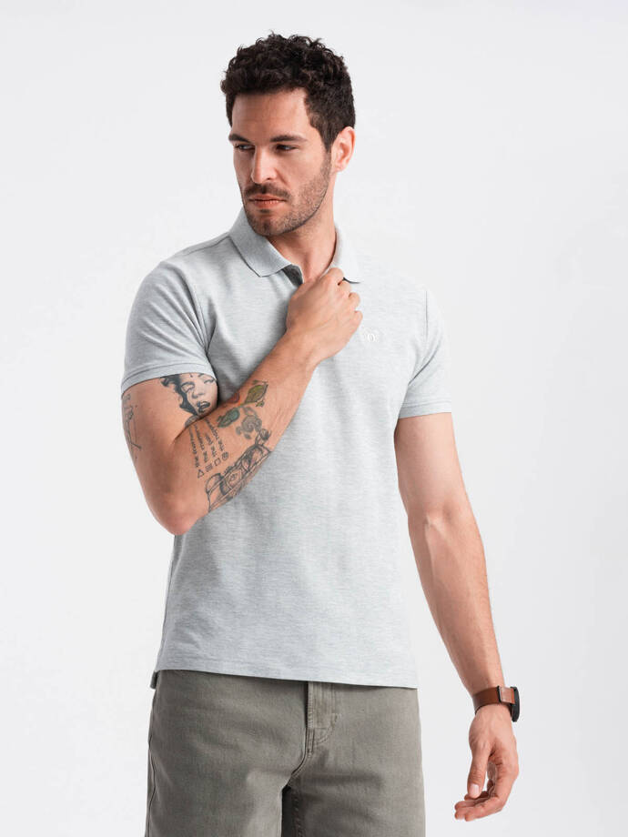 Men's BASIC single color pique knit polo shirt - grey V20 OM-POBS-0100