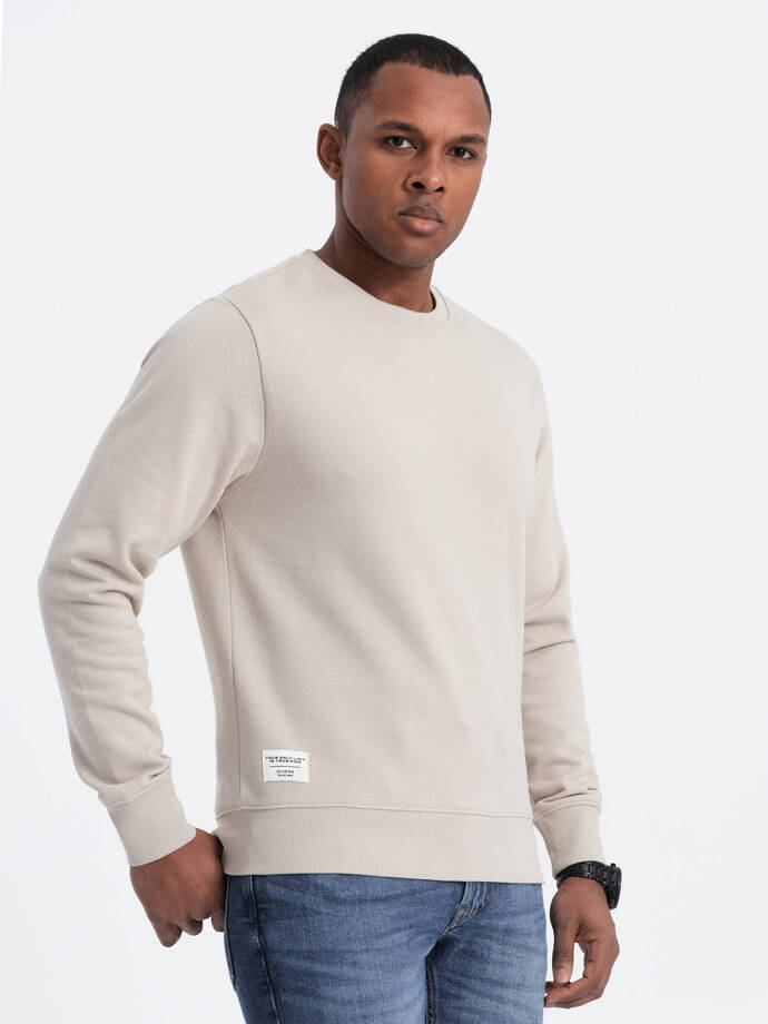 Men's BASIC sweatshirt with round neckline - light beige V1 OM-SSBN-0175