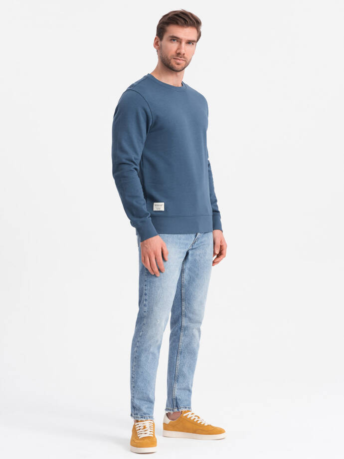 Men's BASIC sweatshirt with round neckline - navy blue V4 OM-SSBN-0175