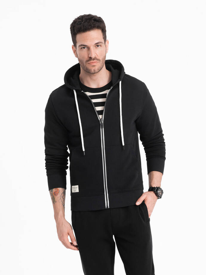 Men's BASIC unbuttoned hooded sweatshirt - black V5 OM-SSBZ-0178