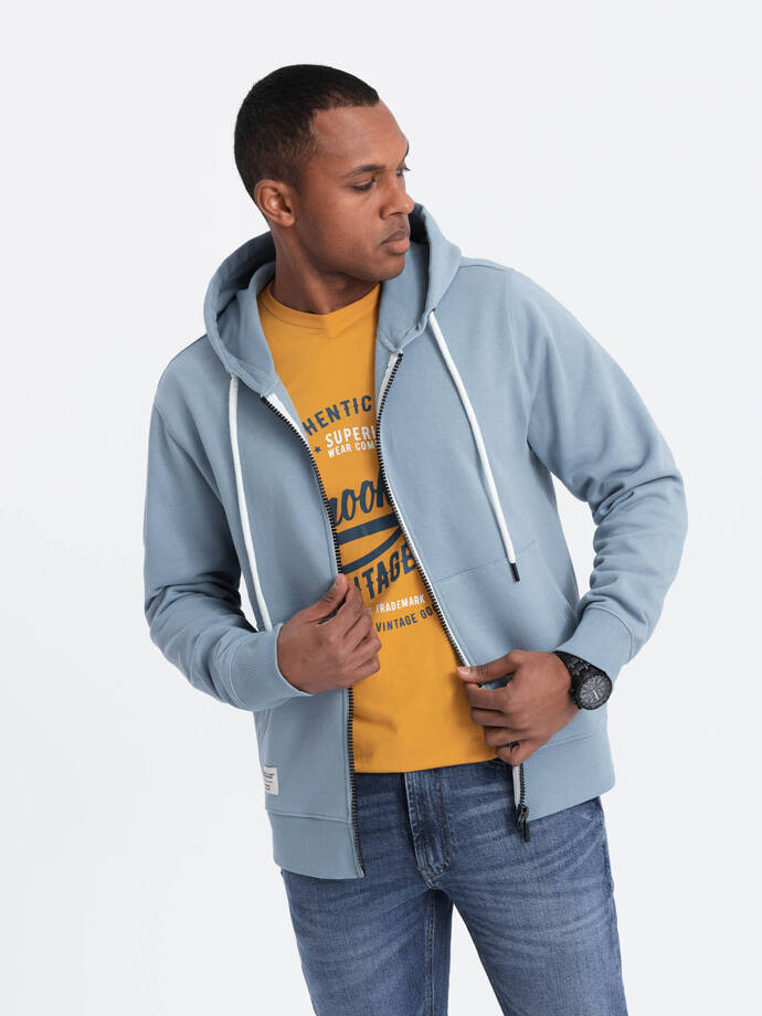 Men's BASIC unbuttoned hooded sweatshirt - blue V7 OM-SSBZ-0178
