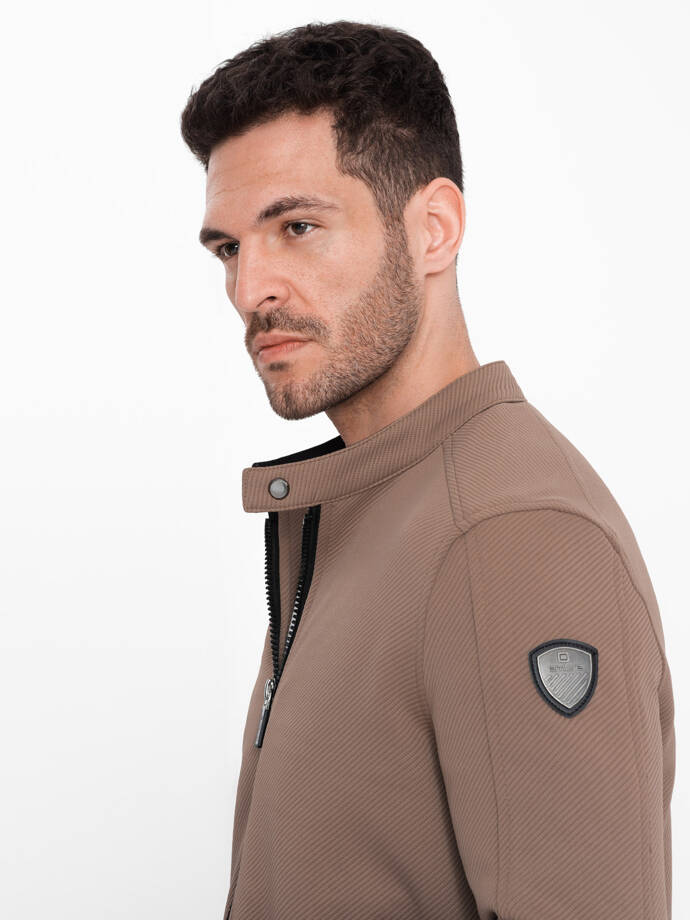 Men's BIKER jacket in structured fabric - light brown V4 OM-JANP-0138