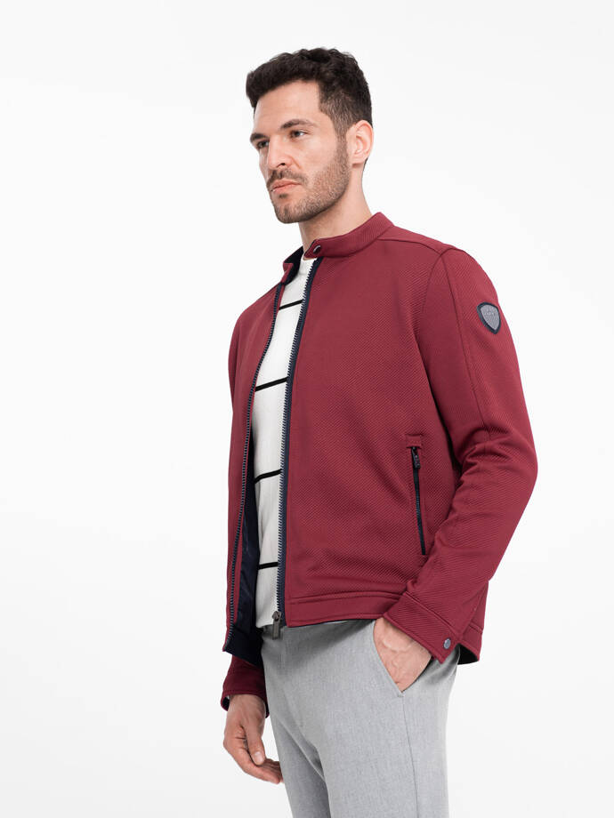 Men's BIKER jacket in structured fabric - maroon V2 OM-JANP-0138