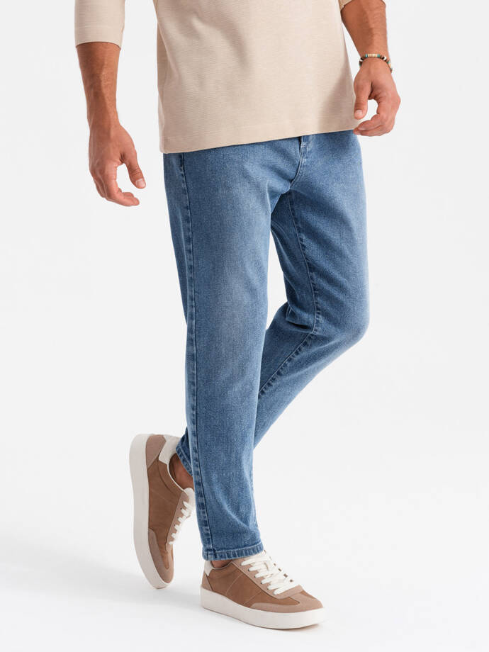 Men's CARROT FIT denim pants with subtle rubbing - blue V1 OM-PADP-0162