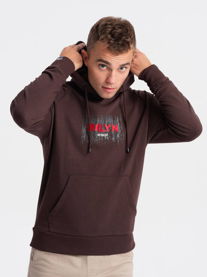 Men's Classic Printed Kangaroo Sweatshirt - Dark Brown V2 OM-SSPS-0150