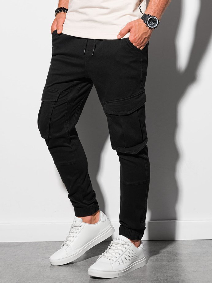 Men's JOGGERY pants with cargo pockets - black V1 P886