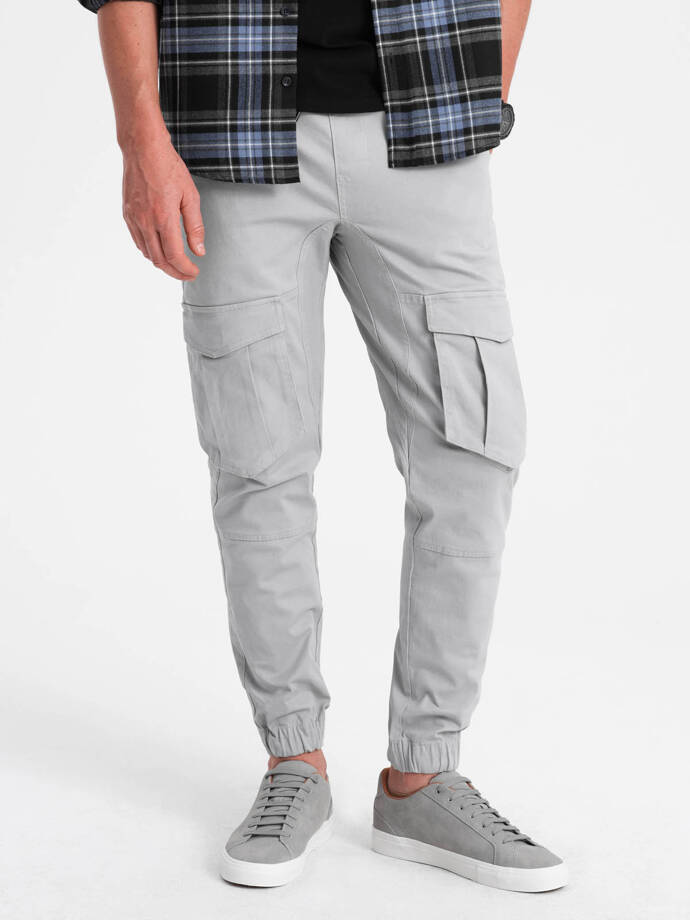 Men's JOGGERY pants with cargo pockets - gray V2 P886