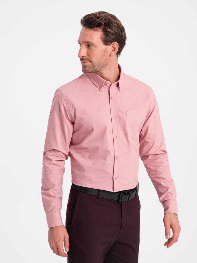 Men's REGULAR FIT cotton shirt with pocket - pink V3 OM-SHOS-0153