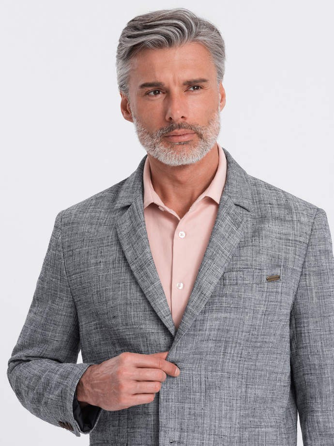 Men's REGULAR cut jacket with linen - graphite V5 OM-BLZB-0128