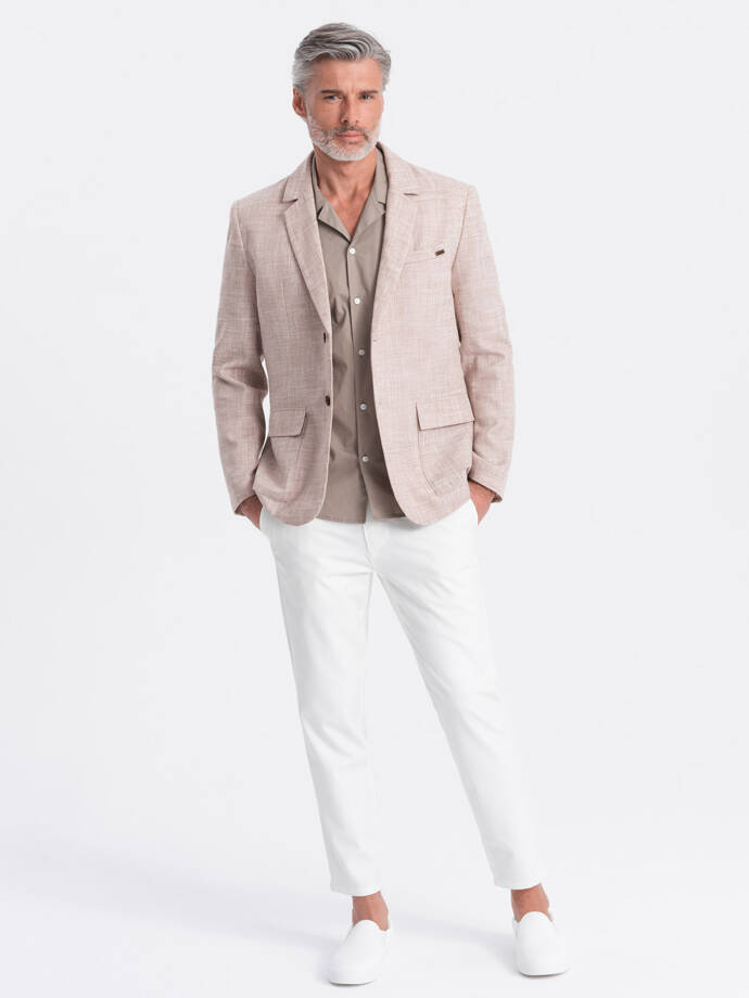 Men's REGULAR cut jacket with linen - light beige V2 OM-BLZB-0128