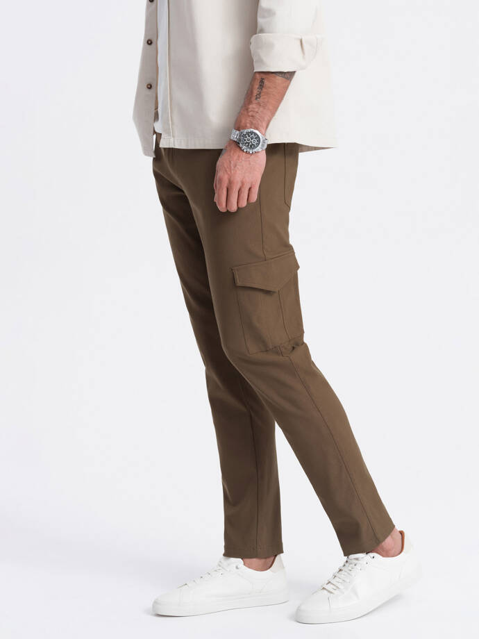 Men's REGULAR fabric pants with cargo pockets - olive V2 OM-PACG-0178