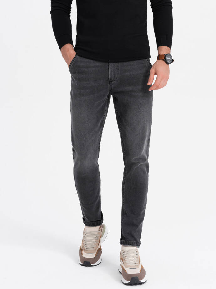 Men's SKINNY FIT denim pants with chino pockets - graphite V7 OM-PADP-0100