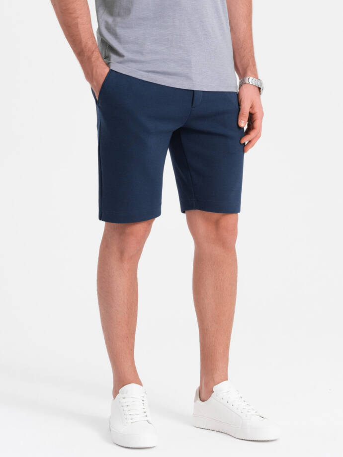 Men's SLIM FIT shorts in structured knit fabric - navy blue melange V1 OM-SRCS-0126