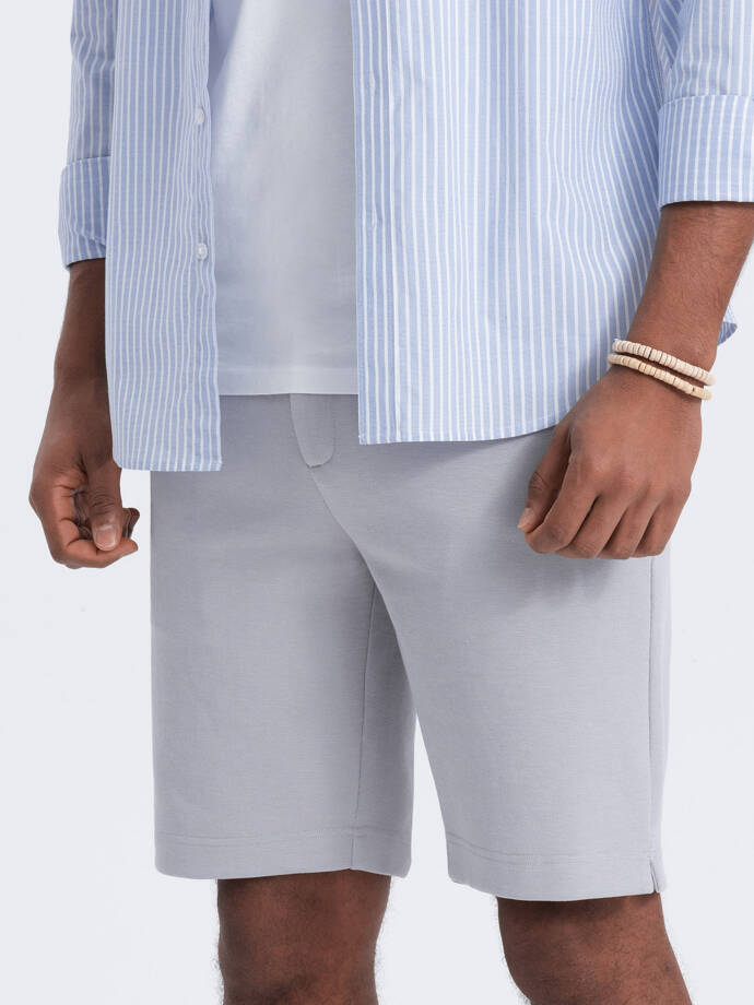 Men's SLIM FIT structured knit shorts - light grey V4 OM-SRCS-0126