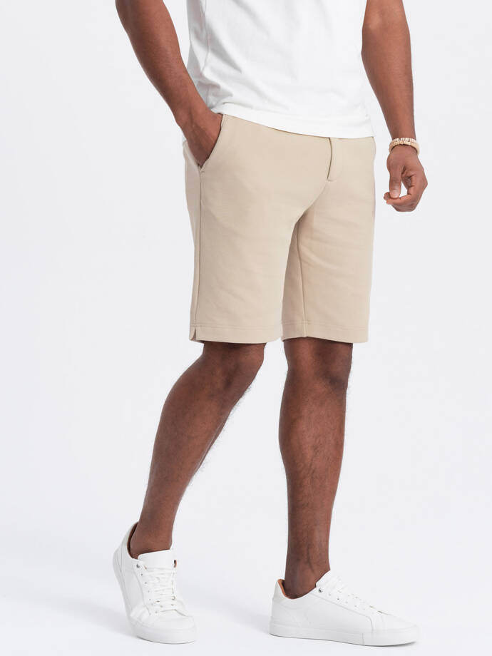 Men's SLIM FIT structured knit shorts - sand V3 OM-SRCS-0126