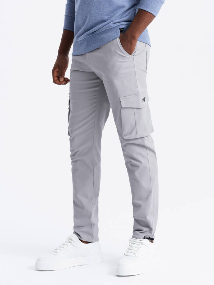 Men's STRAIGHT LEG cargo pants with triangle pocket pin - gray V3 OM-PACG-0196