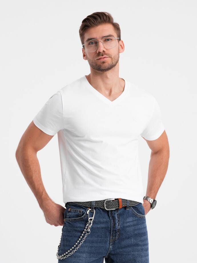 Men's V-NECK T-shirt with elastane - white V1 OM-TSCT-0106