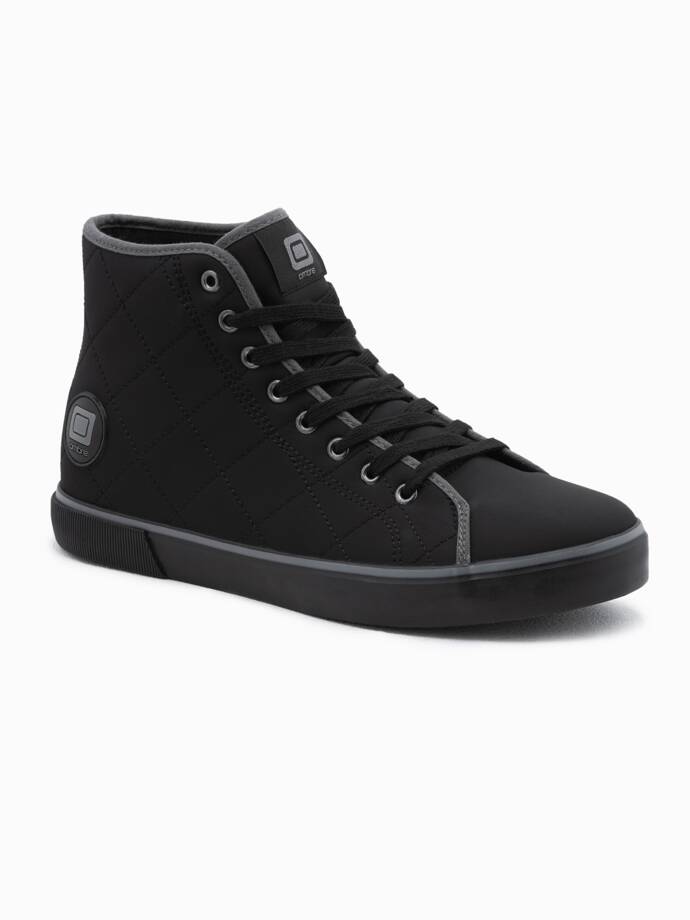 Men's ankle sneakers with decorative quilting - black OM-FOTH-22FW-003