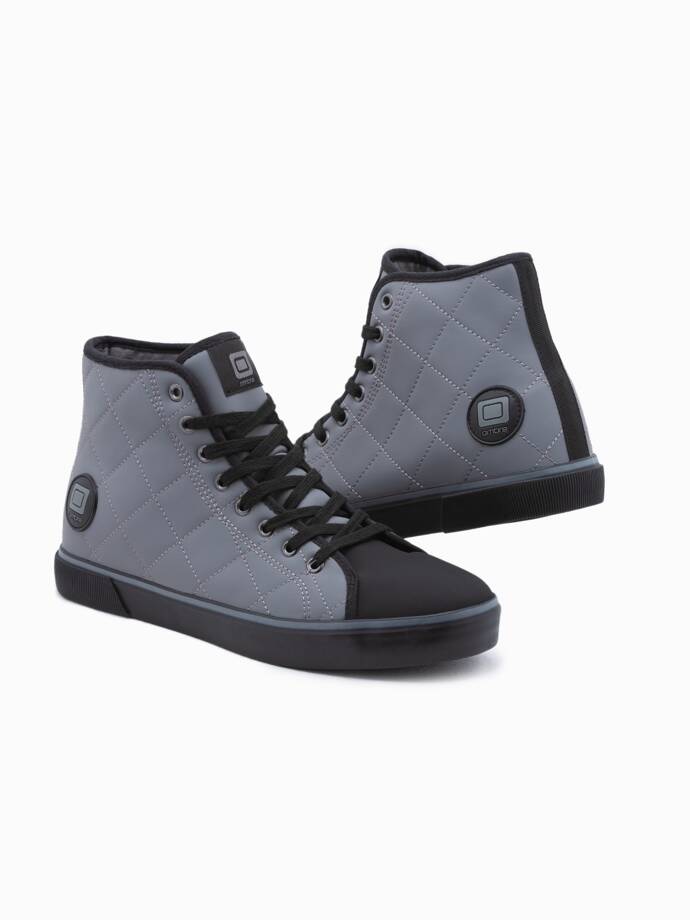 Men's ankle sneakers with decorative quilting - grey and black OM-FOTH-22FW-003