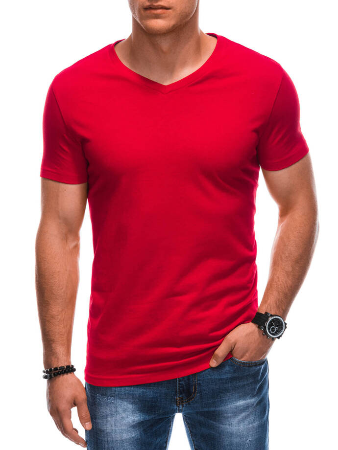 Men's basic V-neck t-shirt EM-TSBS-0101 - red V6