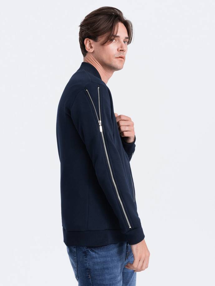 Men's bomber jacket with decorative zips on sleeves AMSTERDAM - navy blue B1367