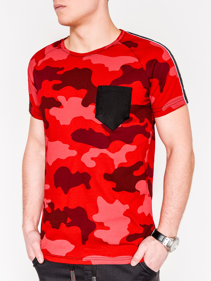 Men's camo printed t-shirt - red/camo S948
