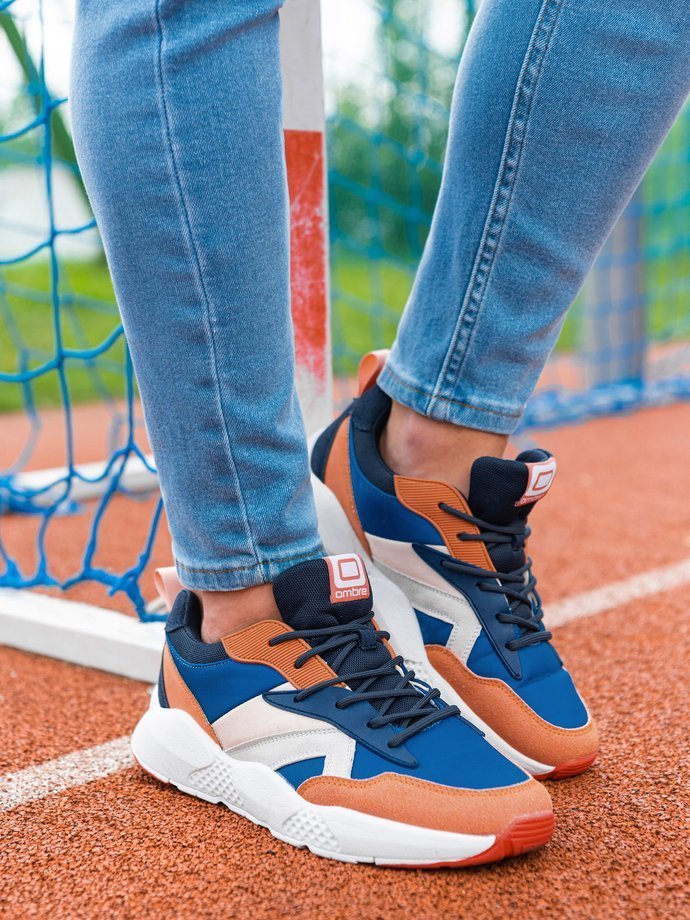 Men's casual sneakers - blue/orange T368