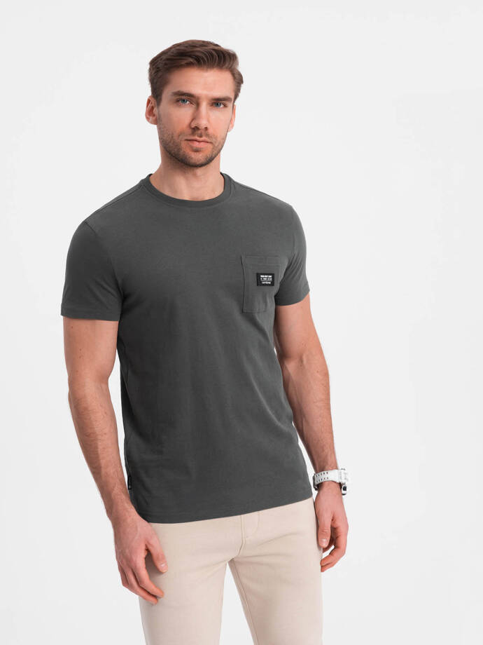 Men's casual t-shirt with patch pocket - graphite V11 OM-TSCT-0109
