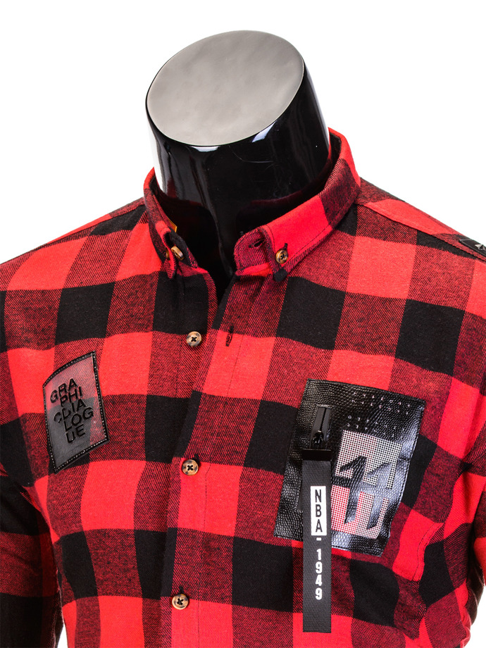 Men's check shirt with long sleeves K369 - red