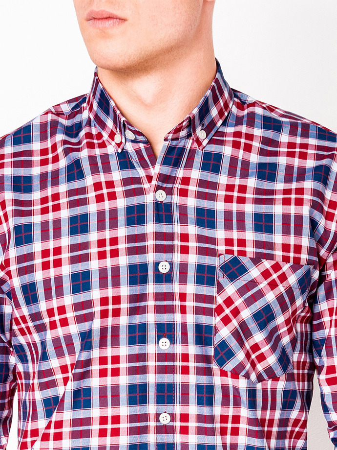 Men's check shirt with long sleeves K393 - red