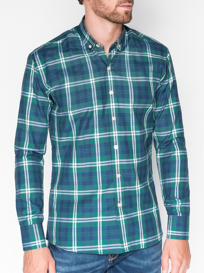 Men's check shirt with long sleeves K405 - green | MODONE wholesale ...