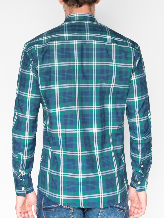 Men's check shirt with long sleeves K405 - green | MODONE wholesale ...