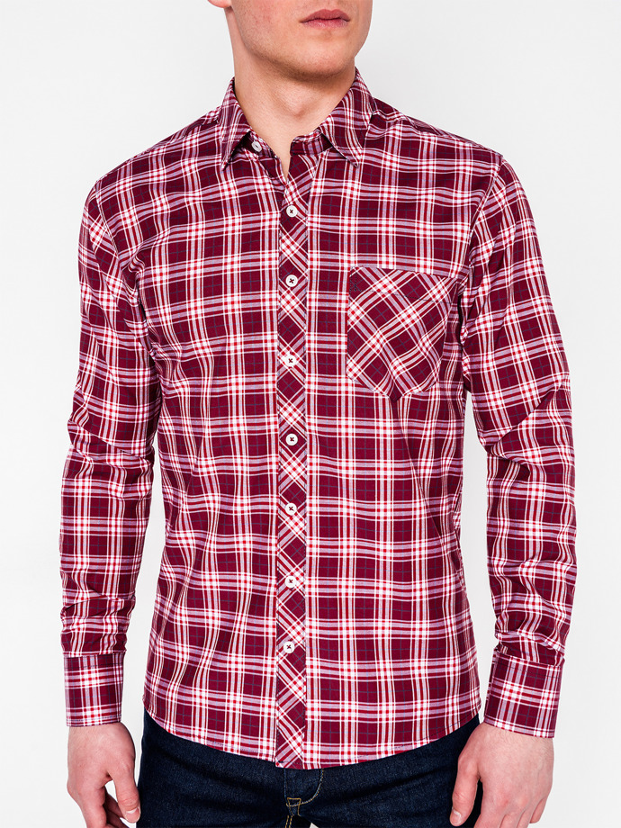 Men's check shirt with long sleeves K419 - dark red