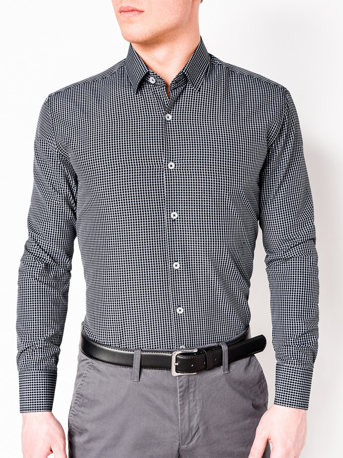 Men's check shirt with long sleeves K426 - black/white