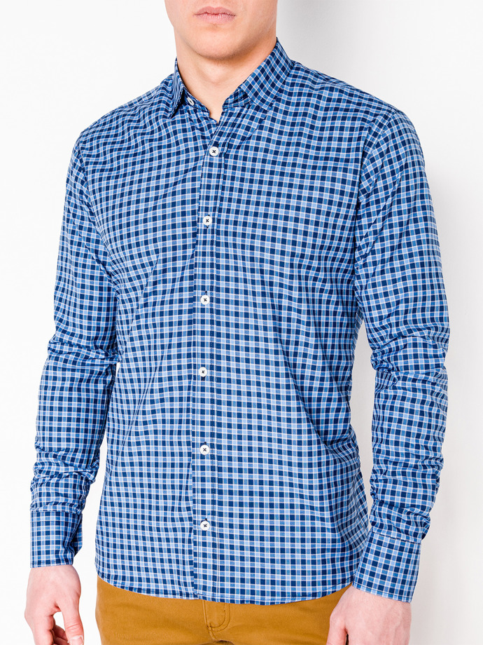Men's check shirt with long sleeves K436 - navy/light blue