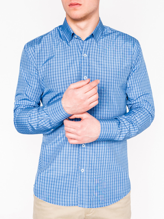 Men's check shirt with long sleeves K446 - blue