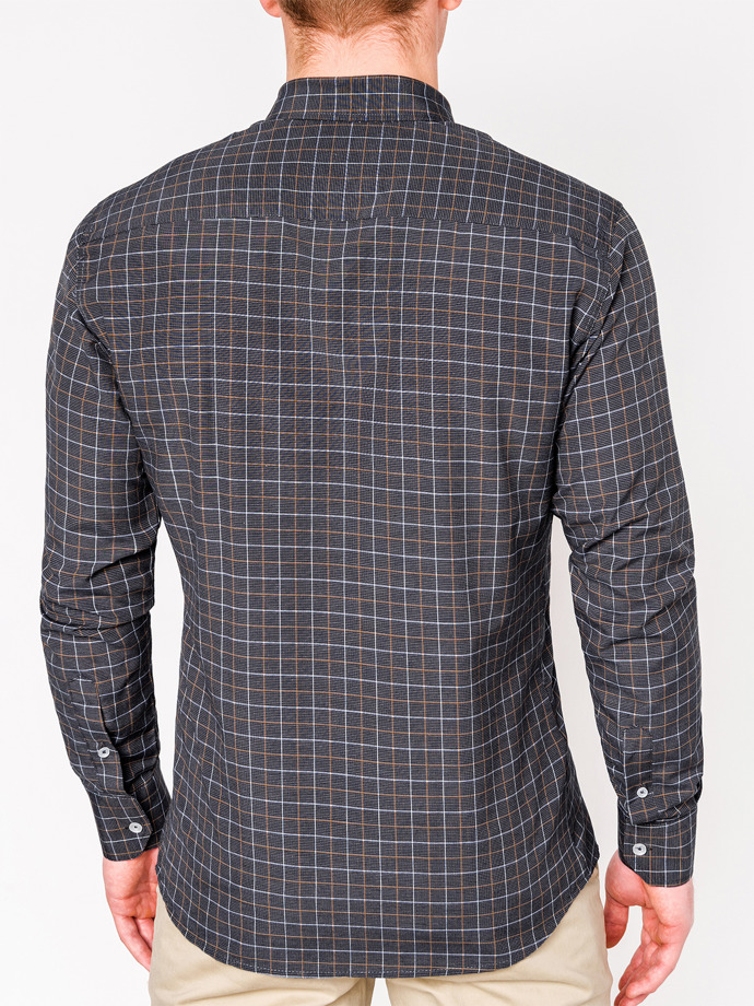Men's check shirt with long sleeves K449 - dark grey | MODONE wholesale ...