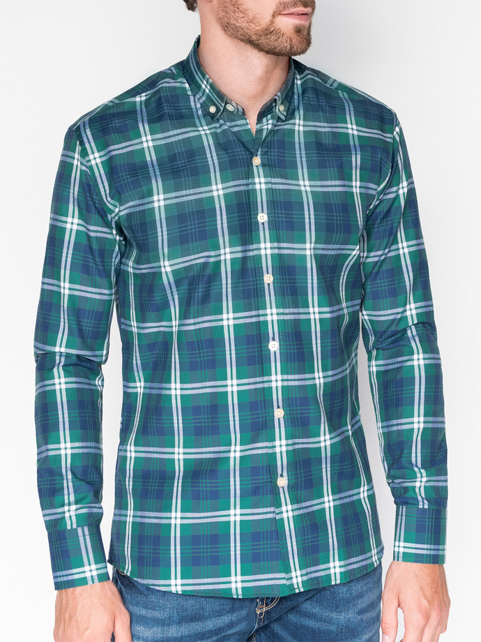 Men's check shirt with long sleeves - green K405