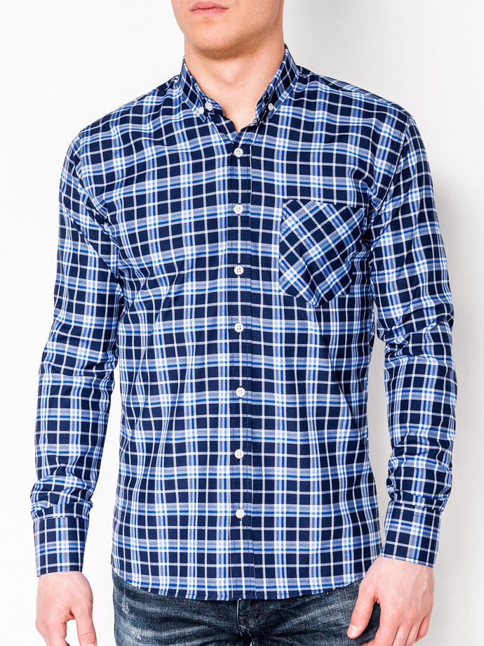 Men's check shirt with long sleeves - navy/blue K396