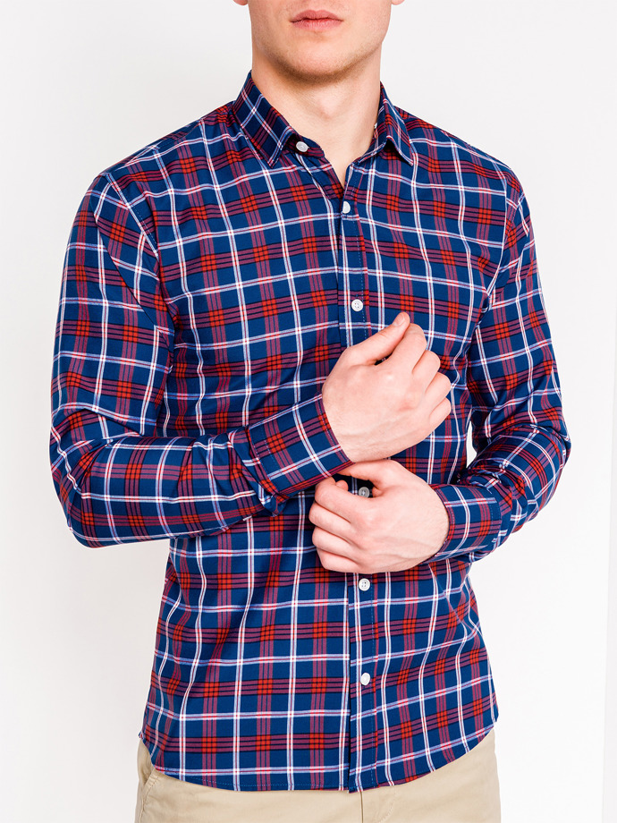 Men's check shirt with long sleeves - navy/red K416