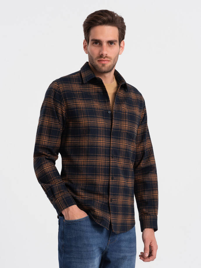 Men's checkered flannel shirt - navy blue and orange V7 OM-SHCS-0150