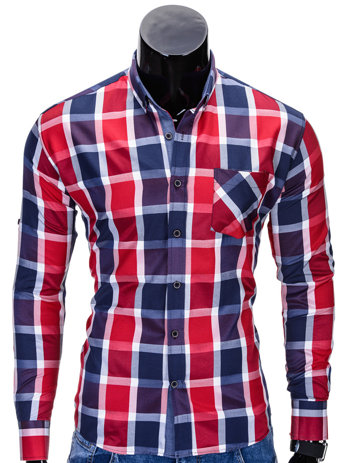 Men's checkered shirt with long sleeves - red K318